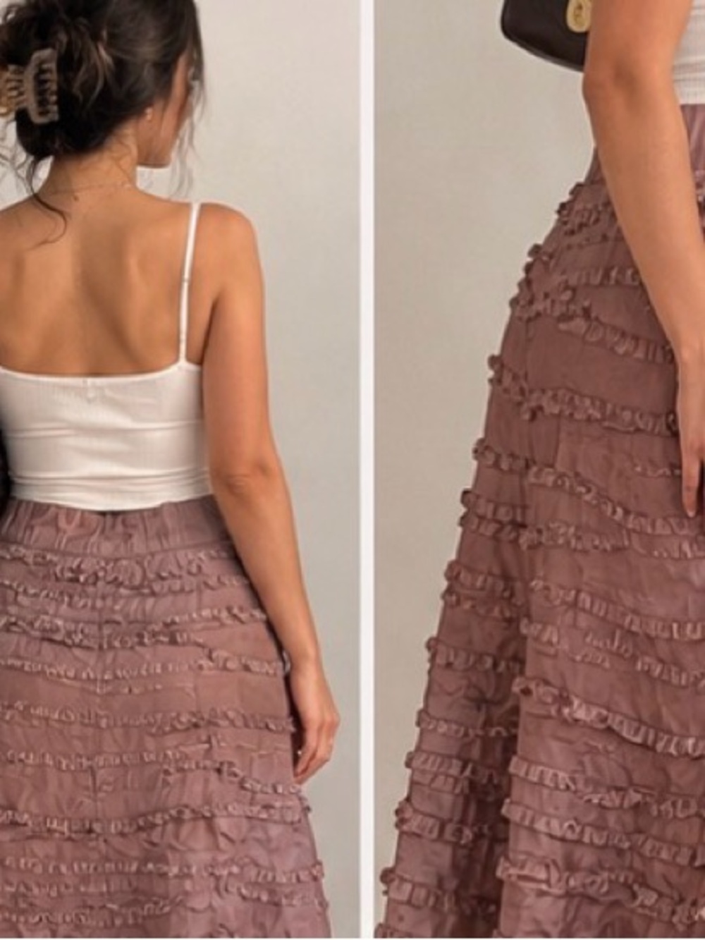 Vintage Y2K Dusty Rose Ruffle Midi Skirt Size 2 100% Cupro Boho